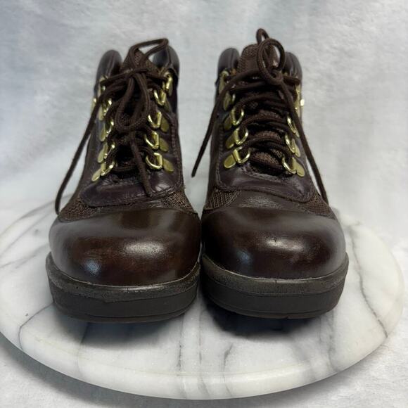 Timberland‎ Field Boots Kids 3.5 Brown Leather Hiking Winter Lace Up Lug Sole - Picture 2 of 14